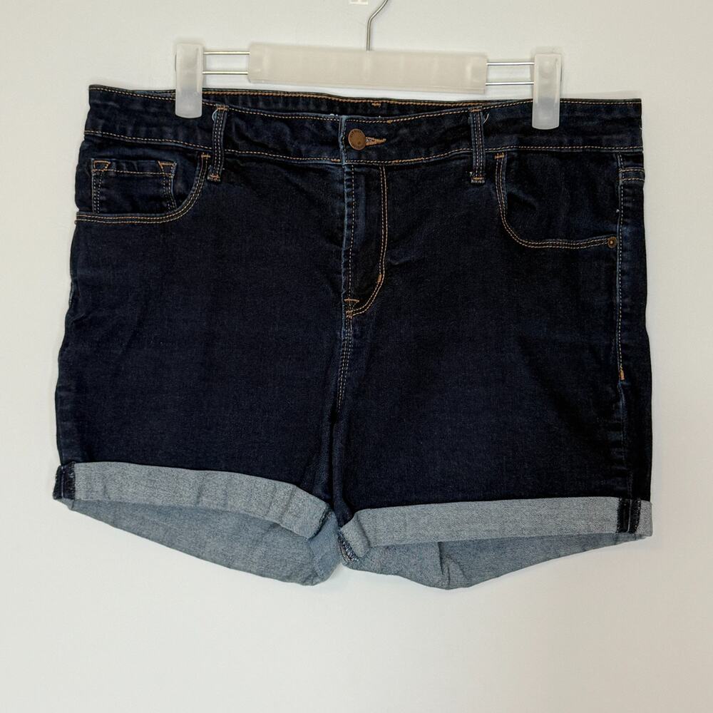 Old Navy Womens Rockstar Denim Shorts Size 14 Dark Wash Cuffed Stretch Casual